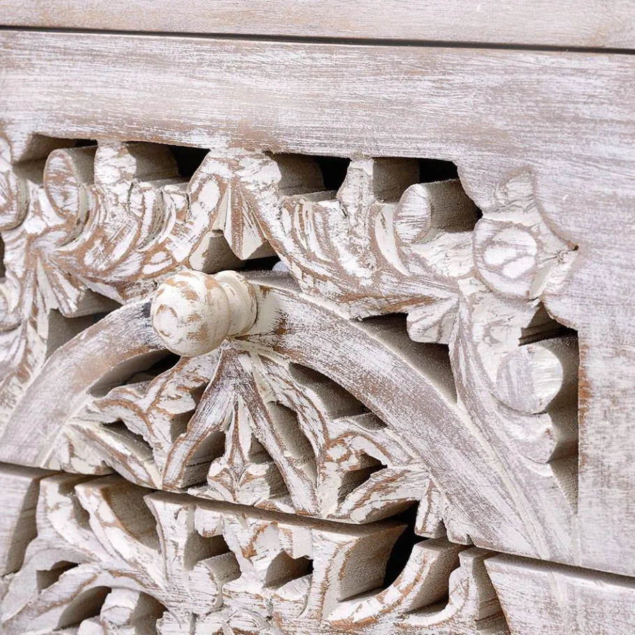 Vintage Hochkommode aus Mangoholz White Wash - Fudorus Kommoden