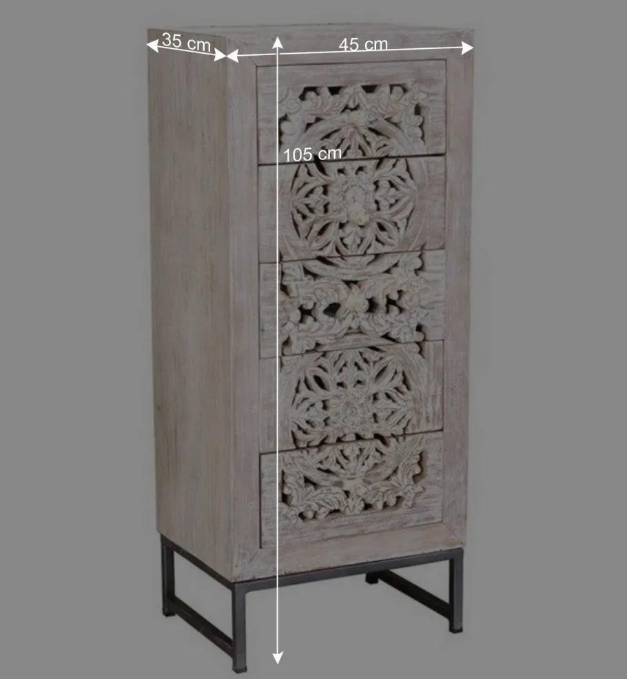 Vintage Hochkommode aus Mangoholz White Wash - Fudorus Kommoden