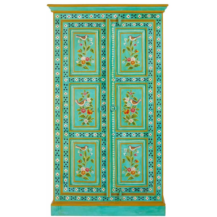 Vintage Holzschrank bunt bemalt - Lennlo Vitrinen