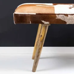 Vintage Landhaus Bank Ilusiana mit Fell Leder Holz 120cm Sitzbank