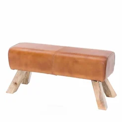 Vintage Lederbank Snog mit Holzgestell rustikal Sitzbank