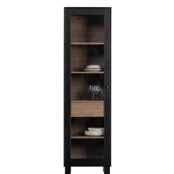 Vitrine in Schwarz & Walnuss Optik - Rabad Vitrinen