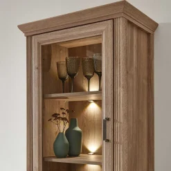 Vitrinenschrank in Eiche Optik mit LED - Barack Vitrinen