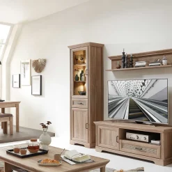 Vitrinenschrank in Eiche Optik mit LED - Barack Vitrinen