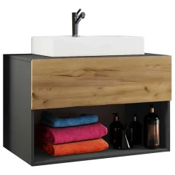 Waschkonsole in Wildeiche Honig & Anthrazit - Effect Schränke