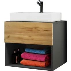 Waschkonsole in Wildeiche Honig & Anthrazit - Effect Schränke