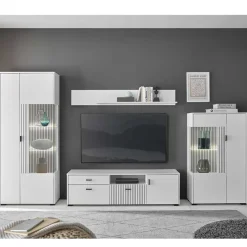 Weiße Wohnzimmerschränke & Wandboard im Set - Dualkos (vierteilig) Wohnwände