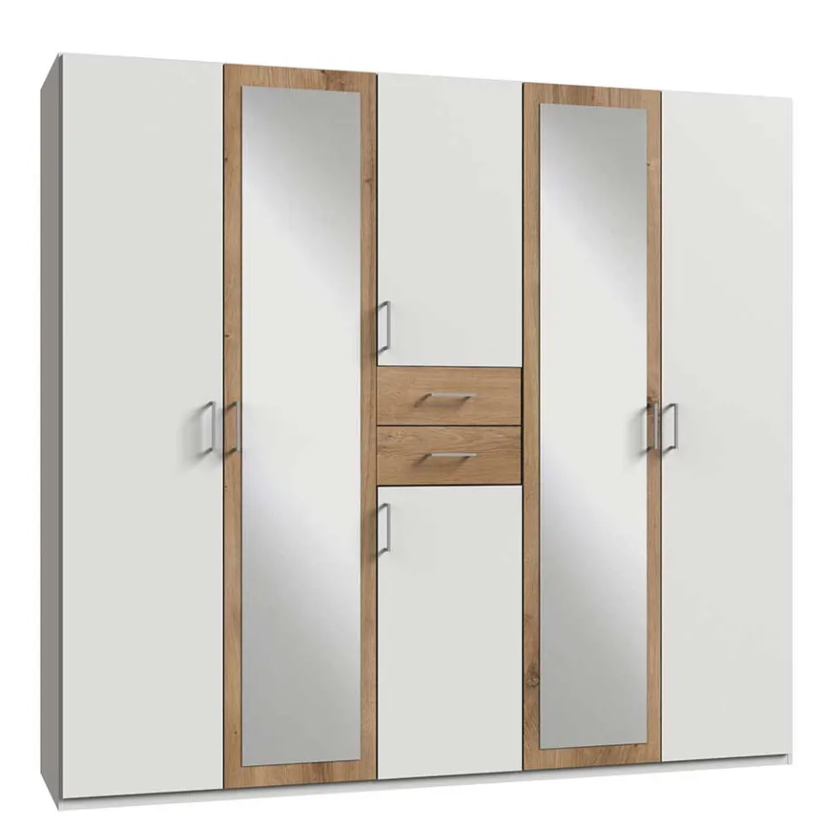 New Weißer Kleiderschrank mit Plankeneiche 225 cm breit - Leela Kleiderschränke|Schränke