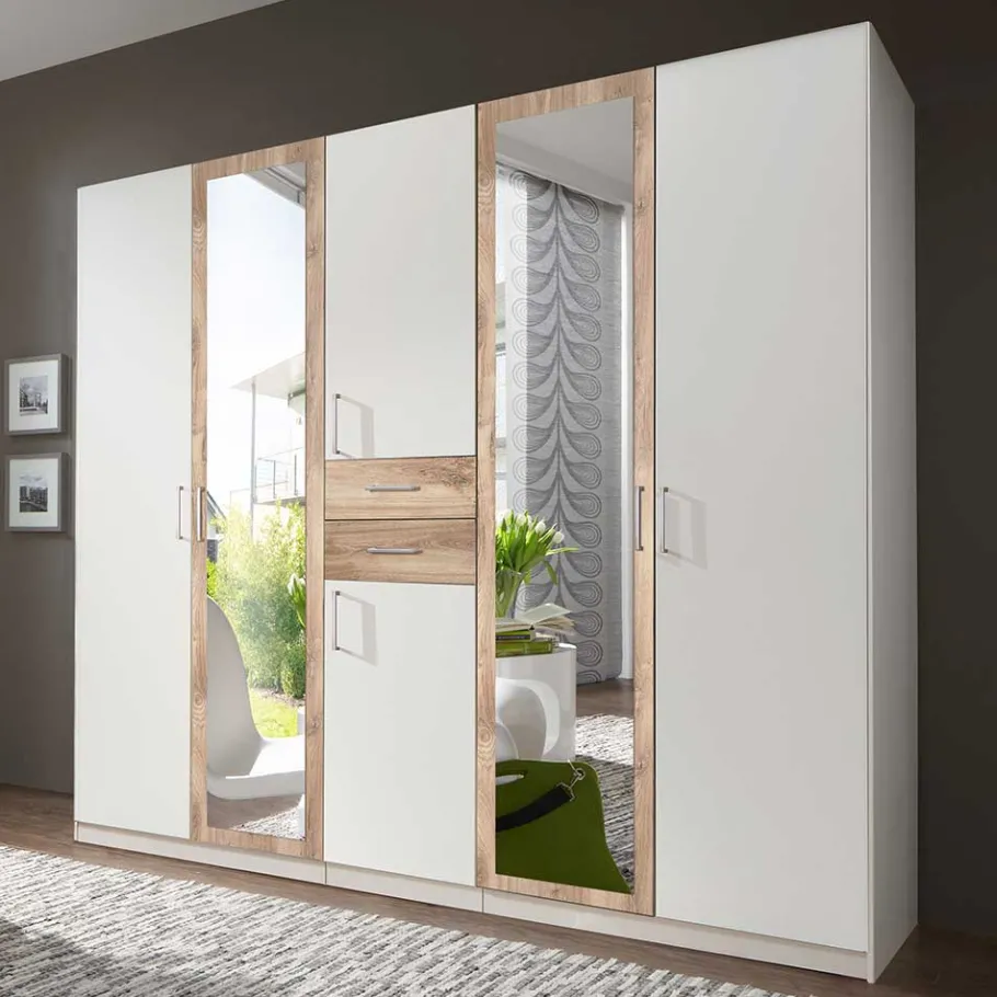 New Weißer Kleiderschrank mit Plankeneiche 225 cm breit - Leela Kleiderschränke|Schränke