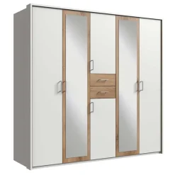 New Weißer Kleiderschrank mit Plankeneiche 225 cm breit - Leela Kleiderschränke|Schränke
