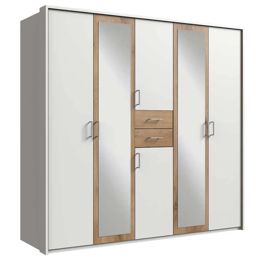 New Weißer Kleiderschrank mit Plankeneiche 225 cm breit - Leela Kleiderschränke|Schränke