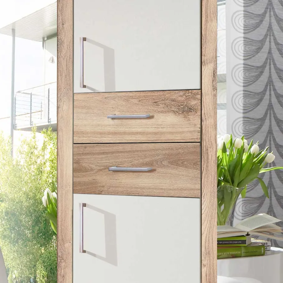 New Weißer Kleiderschrank mit Plankeneiche 225 cm breit - Leela Kleiderschränke|Schränke