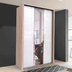 Outlet Weißer Kleiderschrank mit Spiegel mittig - Bosays Kleiderschränke|Schränke