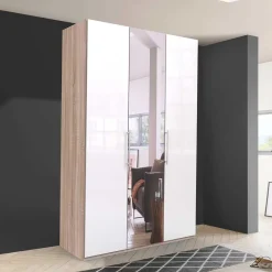 Outlet Weißer Kleiderschrank mit Spiegel mittig - Bosays Kleiderschränke|Schränke