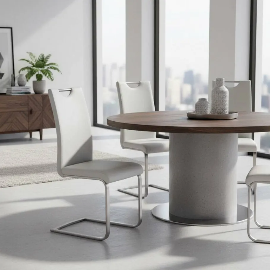 Sale Weißer Kunstleder Stuhl mit Griff Kanama & Schwinggestell Edelstahl (4er Set) Sessel