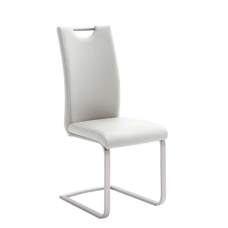Sale Weißer Kunstleder Stuhl mit Griff Kanama & Schwinggestell Edelstahl (4er Set) Sessel