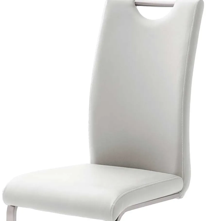 Sale Weißer Kunstleder Stuhl mit Griff Kanama & Schwinggestell Edelstahl (4er Set) Sessel