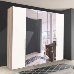 Outlet Weißer Schlafzimmer-Schrank mit Spiegeln - Vaclyn Kleiderschränke|Schränke