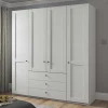 Discount Weißer Schlafzimmerschrank 4-türig & 3 Schubladen - Flinn I Kleiderschränke