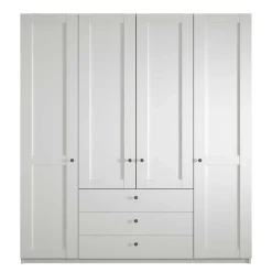 Discount Weißer Schlafzimmerschrank 4-türig & 3 Schubladen - Flinn I Kleiderschränke