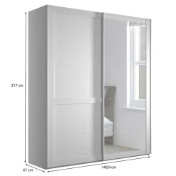 Outlet Weißer Schwebetüren-Schrank mit Spiegel - Flinn Kleiderschränke|Schränke