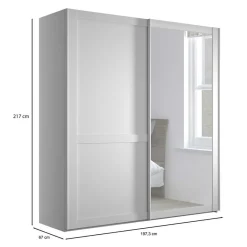 Outlet Weißer Schwebetüren-Schrank mit Spiegel - Flinn Kleiderschränke|Schränke