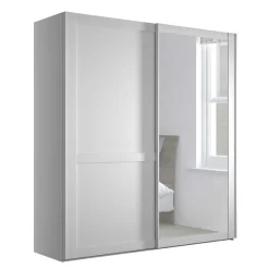 Outlet Weißer Schwebetüren-Schrank mit Spiegel - Flinn Kleiderschränke|Schränke