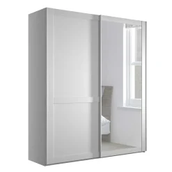 Outlet Weißer Schwebetüren-Schrank mit Spiegel - Flinn Kleiderschränke|Schränke