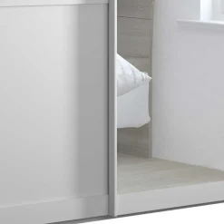 Outlet Weißer Schwebetüren-Schrank mit Spiegel - Flinn Kleiderschränke|Schränke