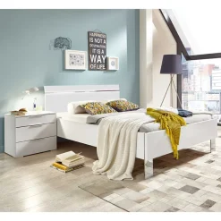 Weißes Bettgestell mit Chrom - Vronica Betten