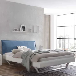 Sale Weißes Designbett mit Polsterkopfteil in Blau - Giralna Betten