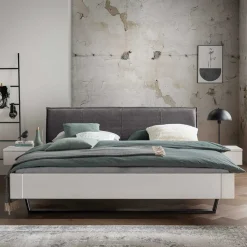 Sale Weißes Designbett mit Stoff-Kopfteil - Fanos Betten