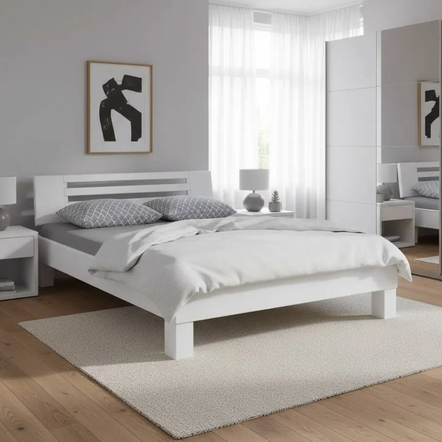 Sale Weißes Massivholzbett Annabell mit Kopfteil Betten