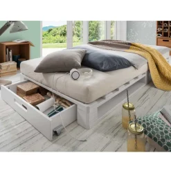 Sale Weißes Palettenbett aus Kiefer Massivholz - Idena Betten