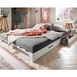 Sale Weißes Palettenbett aus Kiefer Massivholz - Idena Betten