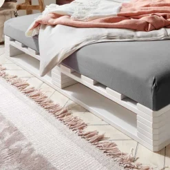 Sale Weißes Palettenbett aus Kiefer Massivholz - Idena Betten