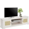 Weißes TV Board 2-türig mit Geflecht - Isvair Tv & Hifi-Möbel|Lowboards