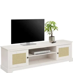 Weißes TV Board 2-türig mit Geflecht - Isvair Tv & Hifi-Möbel|Lowboards