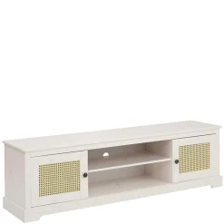 Weißes TV Board 2-türig mit Geflecht - Isvair Tv & Hifi-Möbel|Lowboards