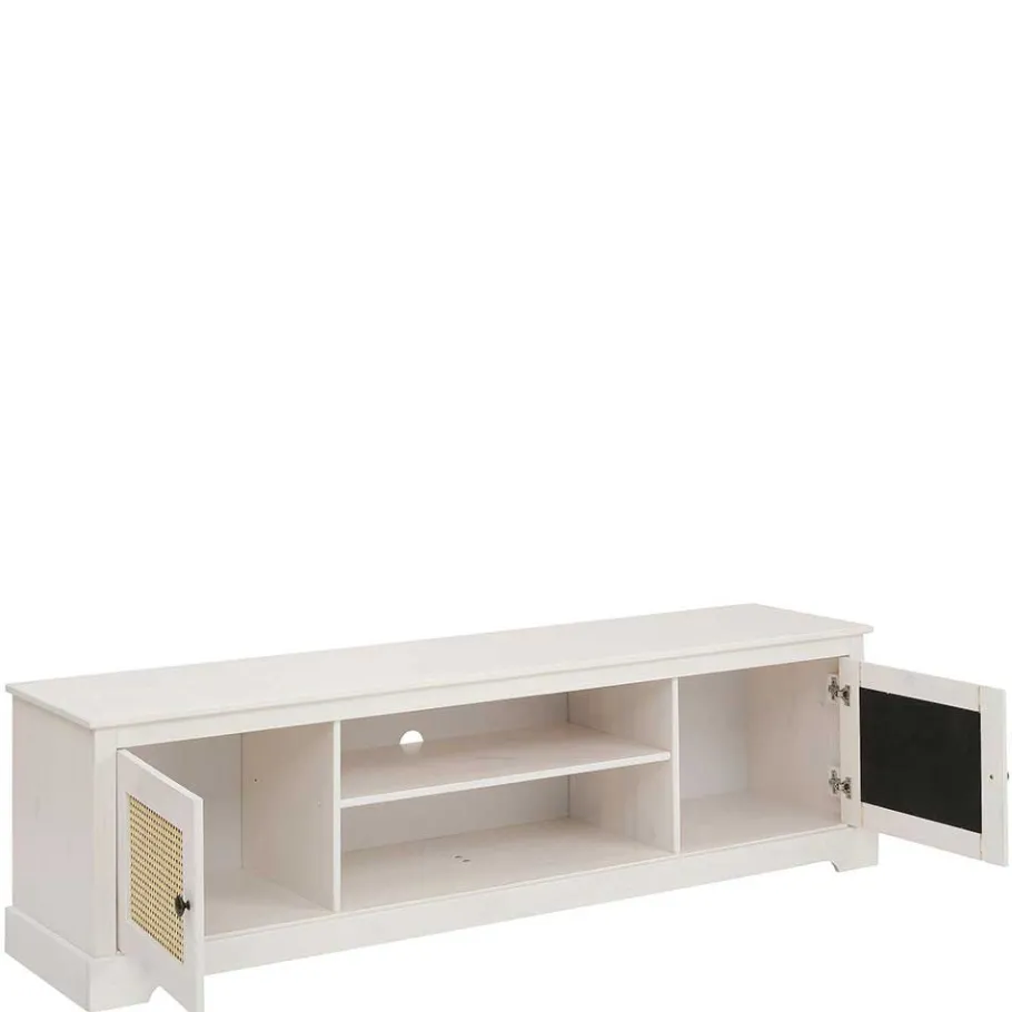 Weißes TV Board 2-türig mit Geflecht - Isvair Tv & Hifi-Möbel|Lowboards
