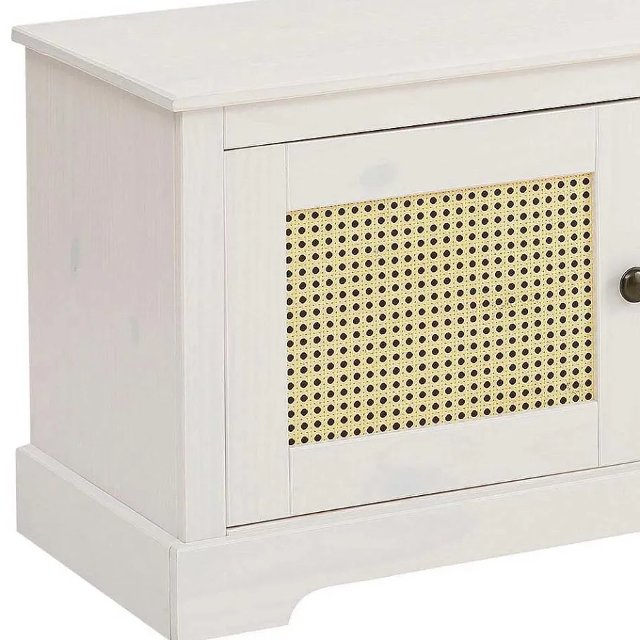 Weißes TV Board 2-türig mit Geflecht - Isvair Tv & Hifi-Möbel|Lowboards