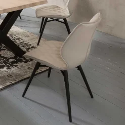 White Wash Essgruppe mit X-Fuß Tisch - Tilveta I (sechsteilig) Sitzgruppe