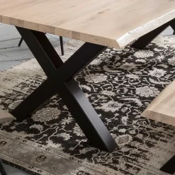 White Wash Essgruppe mit X-Fuß Tisch - Tilveta I (sechsteilig) Sitzgruppe