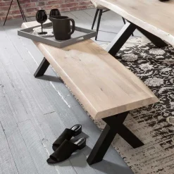 White Wash Essgruppe mit X-Fuß Tisch - Tilveta I (sechsteilig) Sitzgruppe