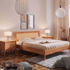 Best Wildbuche Bett mit Wiener Geflecht Kopfteil - Indrya Betten