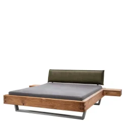 Sale Wildeiche Balkenbett mit Leder-Kopfteil - Abrahams Betten