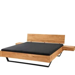Outlet Wildeiche Bett mit Metallkufen in Schwarzgrau - Tomya Betten
