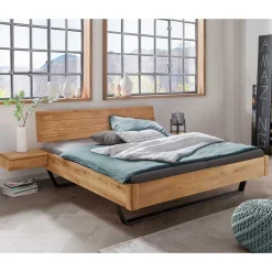 Outlet Wildeiche Bett mit Metallkufen in Schwarzgrau - Tomya Betten