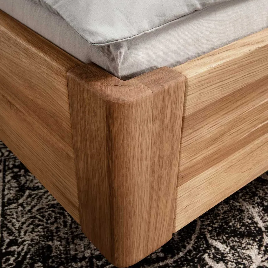 Outlet Wildeiche Bett mit Metallkufen in Schwarzgrau - Tomya Betten