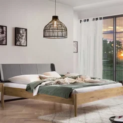 Best Wildeiche Doppelbett mit Kunstleder Kopfteil - Lucyanco Betten